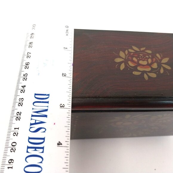 Vintage Handcrafted Wooden Footed Keepsake Box With Floral Painted Design - Picture 7 of 8